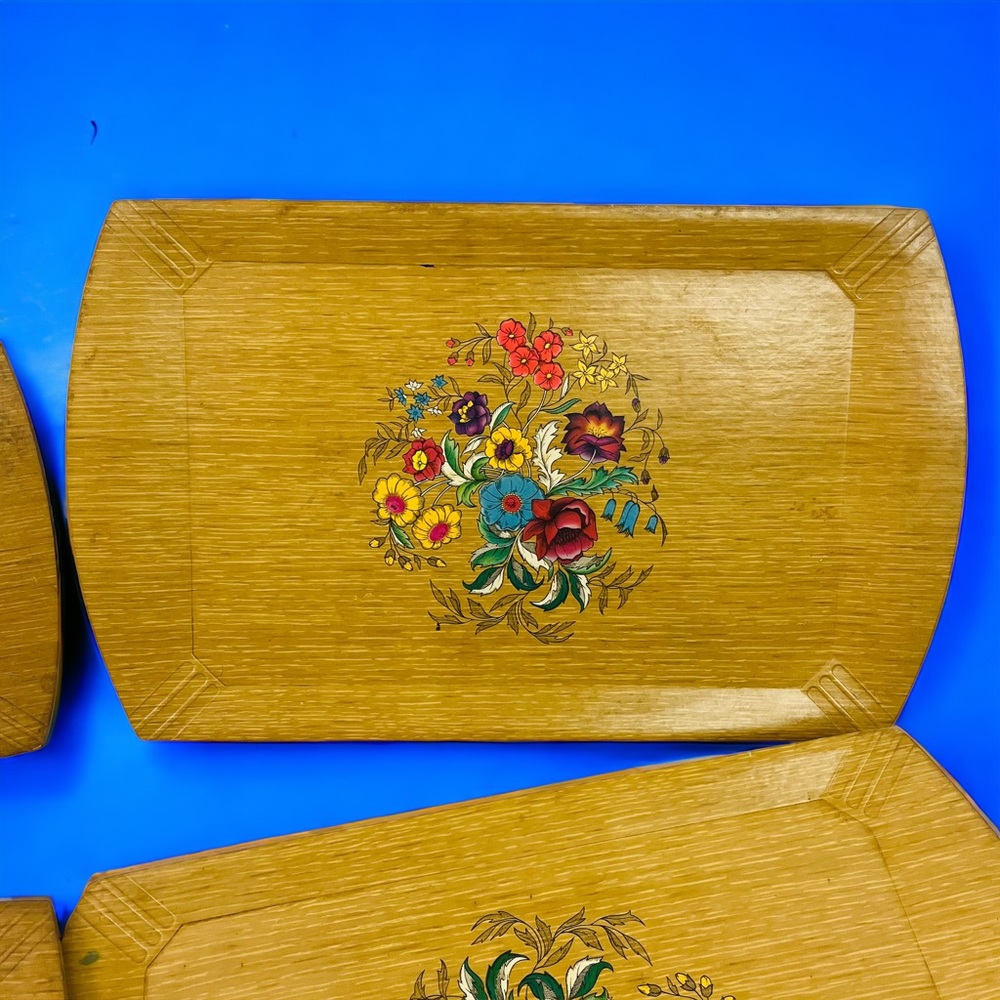 Hasko de Luxe Wooden Lap Trays with Floral Print | Set of 4 (18”L x 11”W)" - Picture 6 of 9